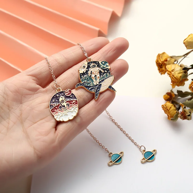 

Kawaii Astronaut Sci-Fi Metal Bookmark Cute Accessories Book Mark Page Folder Office School Supplies Stationery
