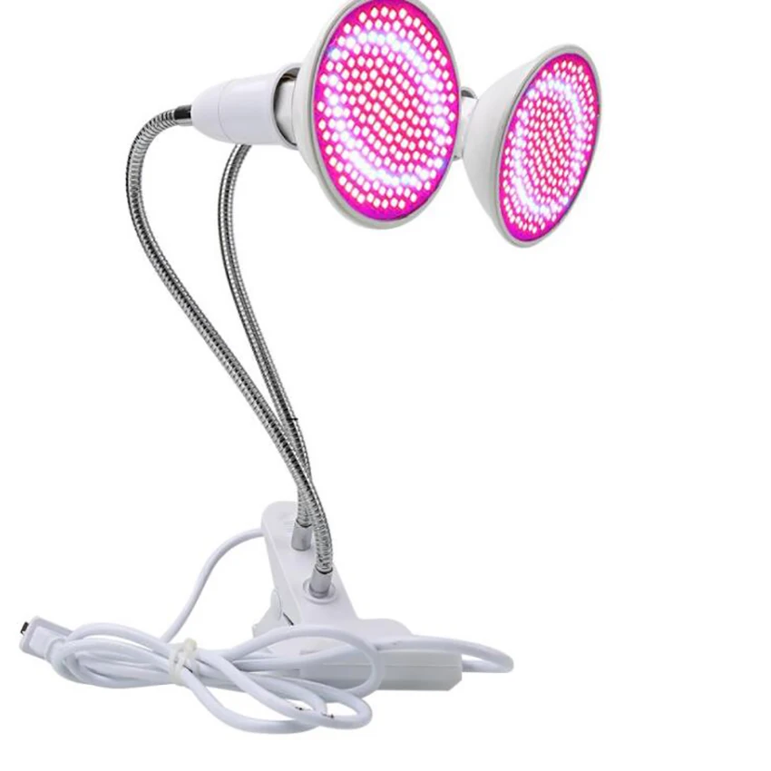 For Indoor Plants, Dual Head 400 Led Full Spectrum Clip Lamp Red Blue With Flexible Gooseneck And Dual Switch