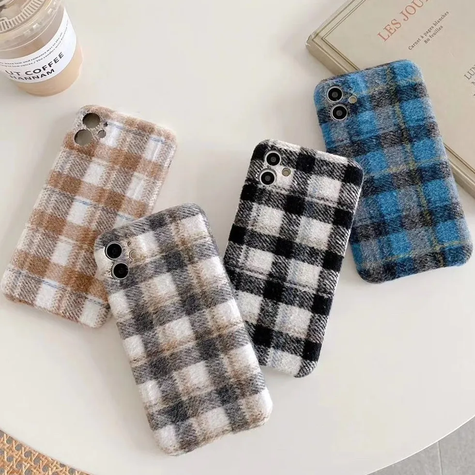 Винтажный теплый фланелевый клетчатый чехол для телефона Iphone 11 Pro Max Xr Xs 7 8plus синяя