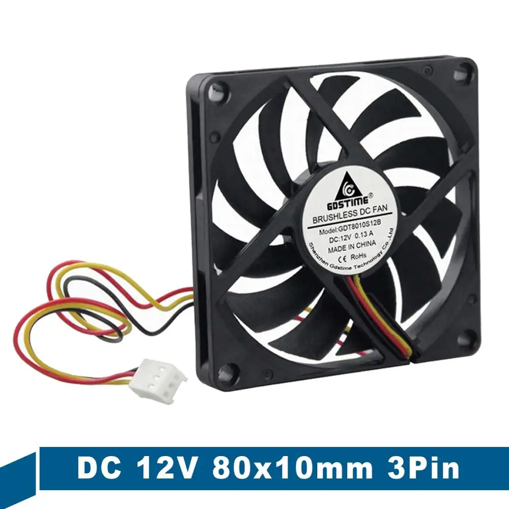 1 шт. Gdstime DC 12 В 3 контакта 80 мм 8 см 80x80x10 PC бесщеточный чехол охлаждающий кулер