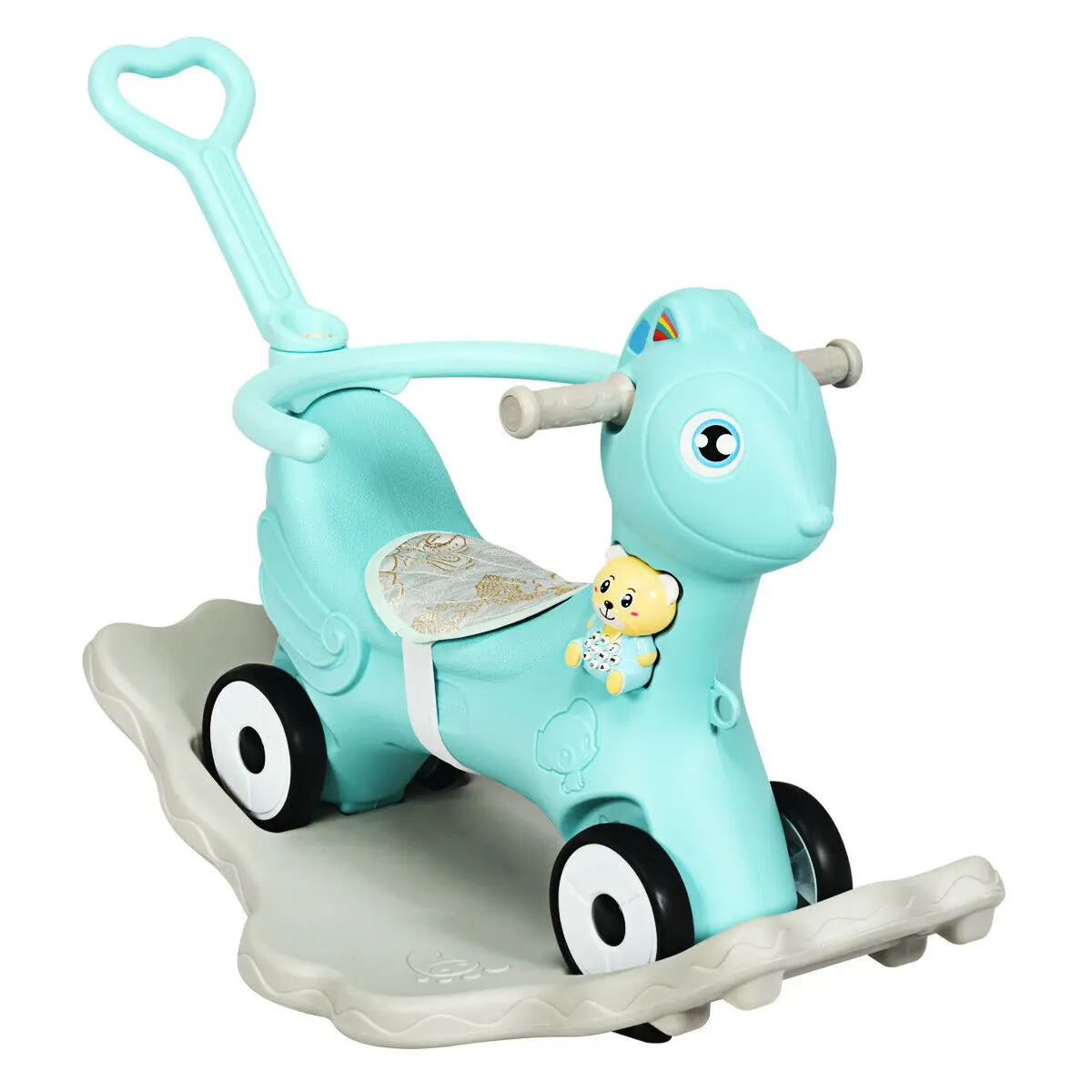 Baby Rocking Horse 4 in 1 Kids Ride On Toy Push Car w/ Music Indoor/Outdoor Gift  TY327657GN