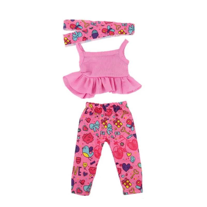 

2021 New Floral Scarf Tops Trousers Suit Outfit Set Clothes for 18" American Girl BJD 45cm Reborn Baby Pajamas Doll Accessories