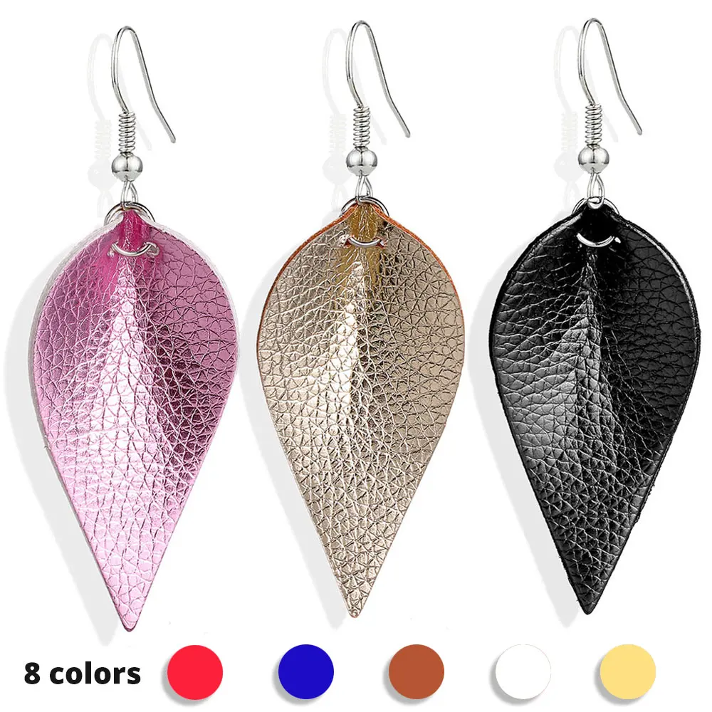 

Genuine Leather Earrings Lightweight Teardrop Earrings Handmade Leaf Dangle Antique Looking Petal Summer Earrings Set for Women