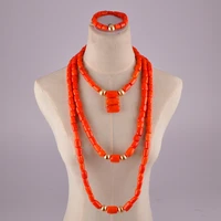 fashion luxury nigerian bride wedding jewelry africa wedding jewelry orange natural coral bead necklace jewelry set au 245