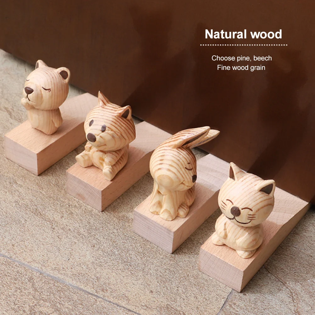 Деревянная милая собака Медведь Кролик кошка форма дверной стопор Держатель