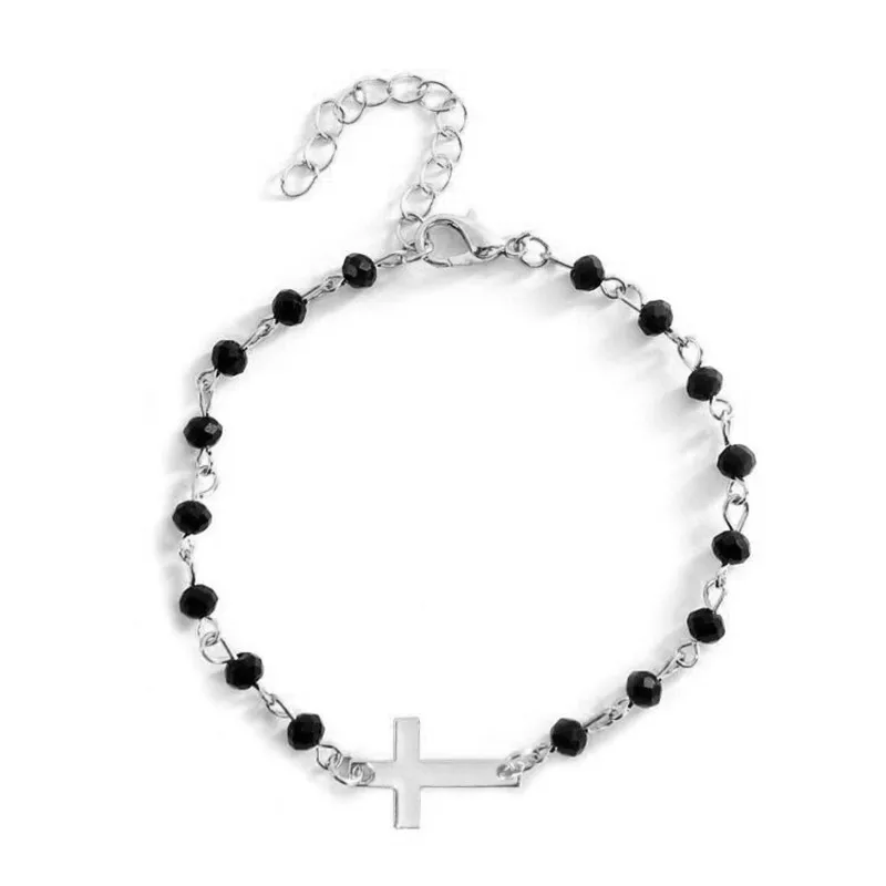 Женский браслет-цепочка с бусинами черный браслет золотого цвета из полимера