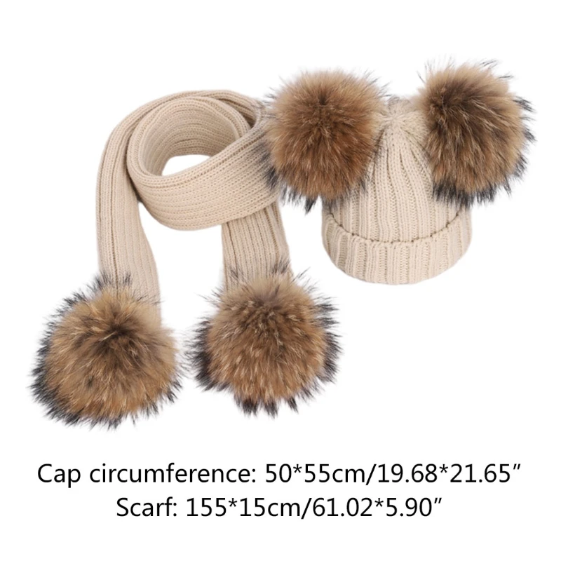 

2pcs Women Men Slouchy Beanie Hat Long Scarf Set Winter Warm Fake Ball Pom Pom Caps Neck Scarves