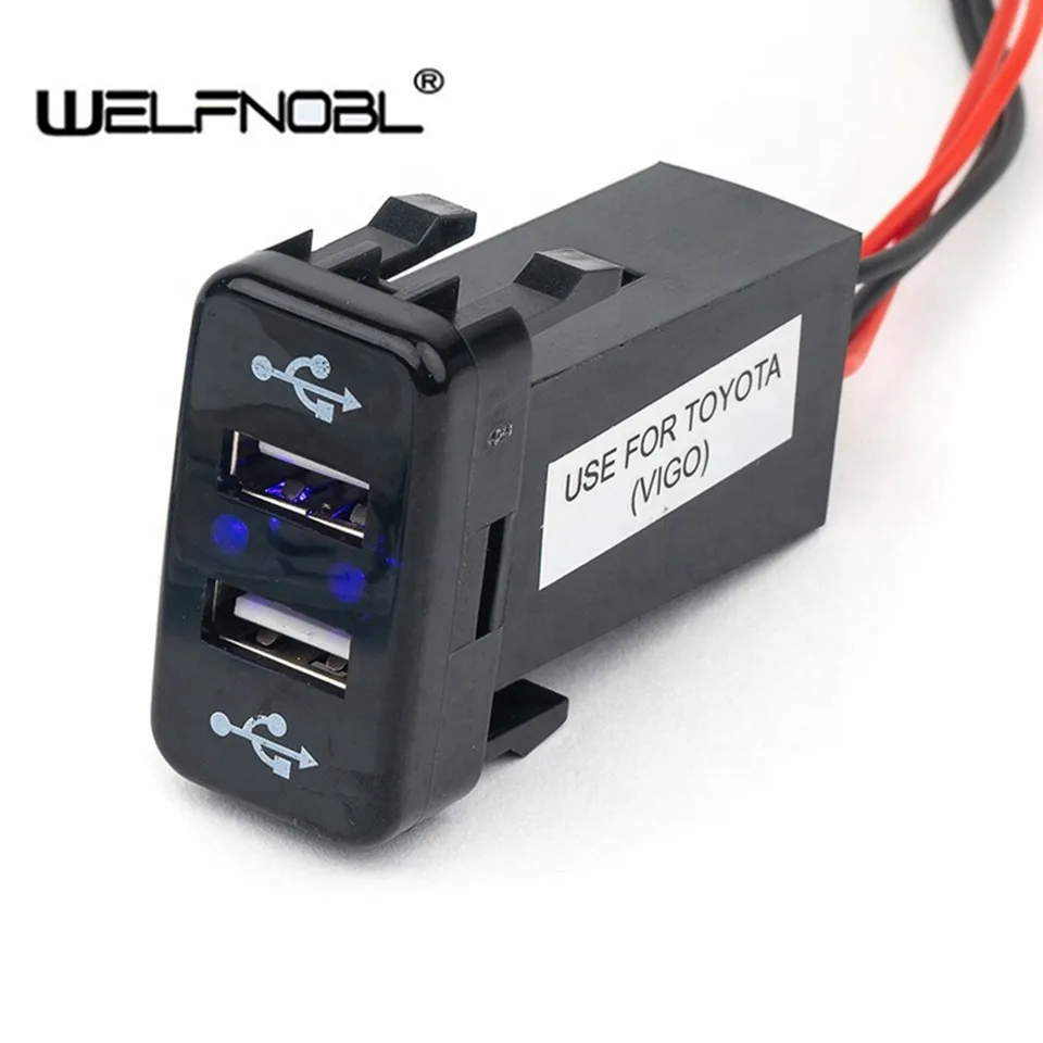 

Автомобильное зарядное устройство с двумя USB-разъемами, мобильный телефон А, 2 USB-порта, Синяя светодиодная Светильник ка, адаптер питания для Toyota, аксессуары