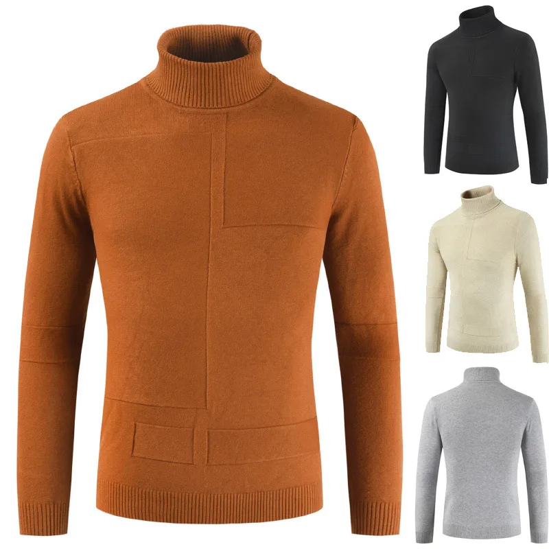 Woolen Sweater Men's High-collar Solid-color Korean Lapel Long-sleeved Thin-sleeved Knitted Shirts Autumn | Мужская одежда
