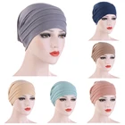 Мусульманская Мода морщинка тюрбан шляпа Однотонная одежда стрейч внутренние хиджабы по принципу 