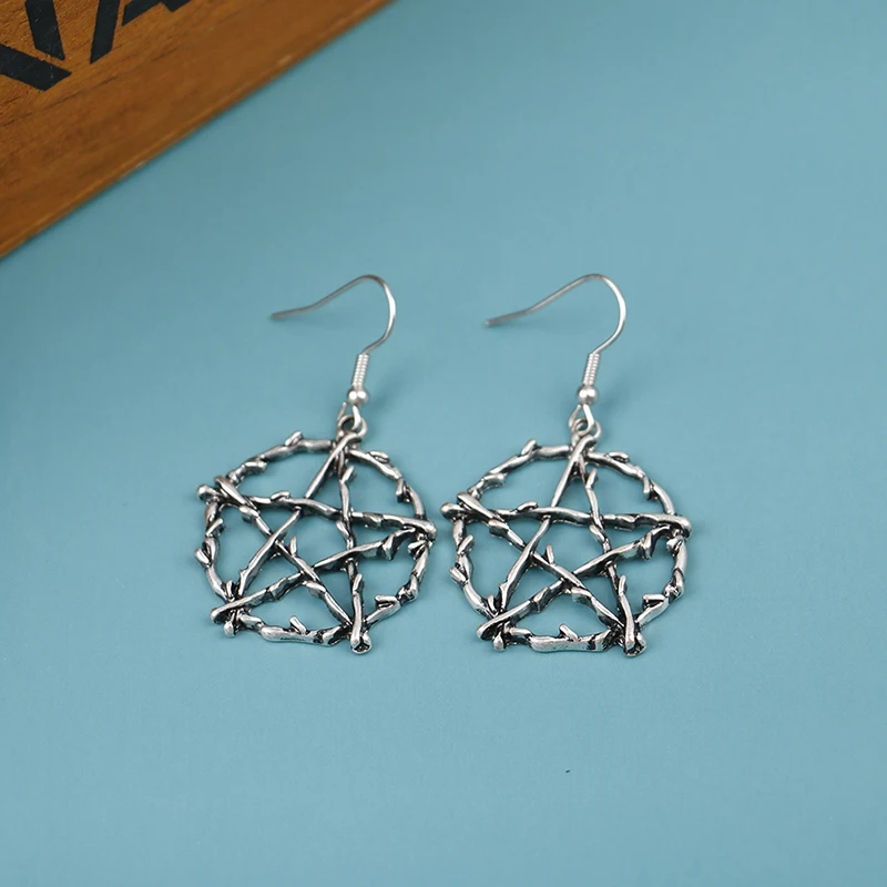 

Halloween Goth Pentagram Drop Earrings For Women Star Earring Punk Gothic Accessories Silver Color Women's Geometry Jewelry