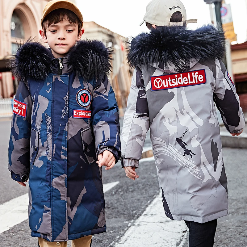 Новый Камуфляжный Зимний пуховик для мальчиков утолщенный теплый большой