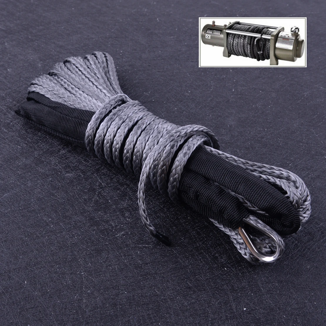 

CITALL 15m (50ft) ATV Truck Winch Rope Wire Line Haul Tow Cable Towing Ropes Synthetic Fiber with Sheath Hook 7700LBs