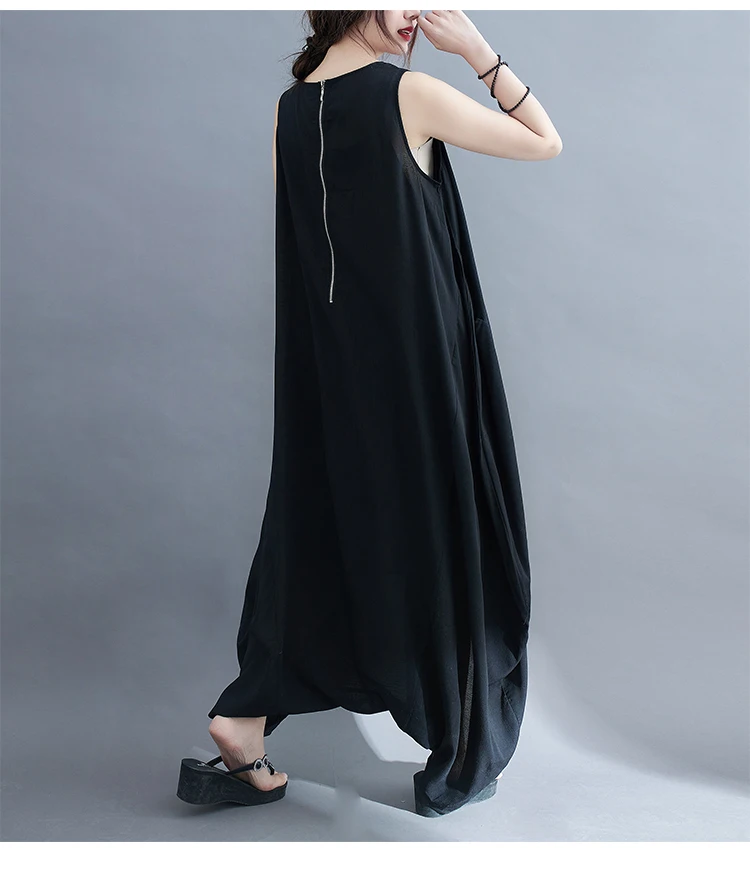 

2021 Plus Size Women Dress Female Sundress Vintage Solid Big Maxi Korean Elegant Sleeveless Vest Black Summer New Dress