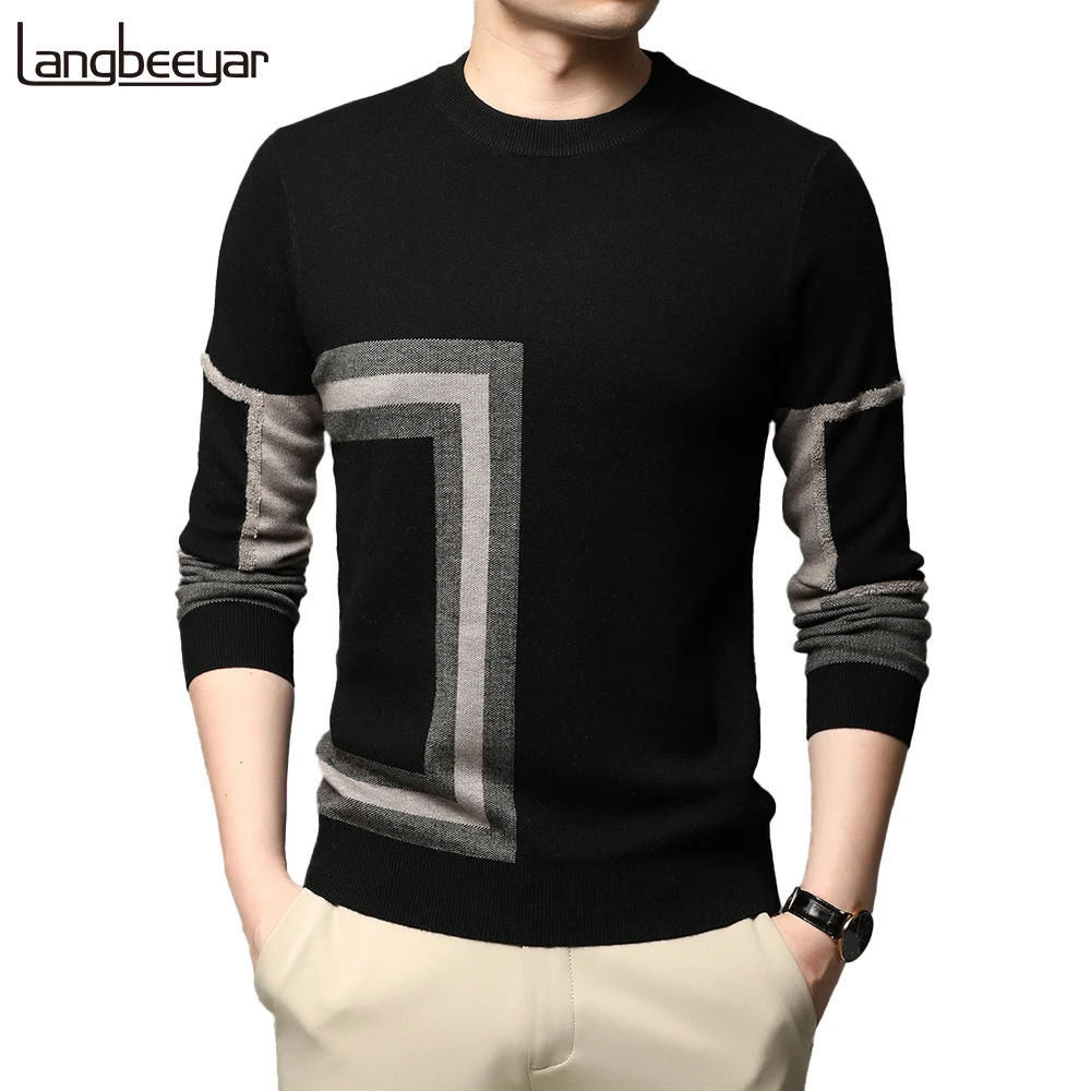 2022 new fashion high end designer brand mens knit black wool pullover sweater crew neck autum winter casual jumper mens clothes free global shipping