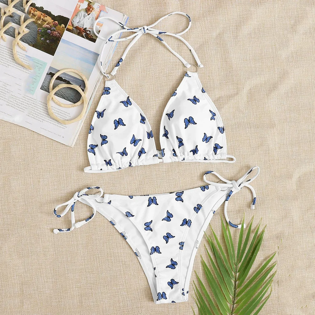 

Women Butterfly Print High Waist Two Pieces Bikini Beachwear Swimsuit Swimwear Women 2020 Sexy Bikini Set Mujer Bathing Suit