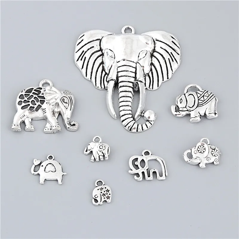 8 шт./лот поделки Ganesha Маленький слон Смешанные Подвески Животные древние для DIY