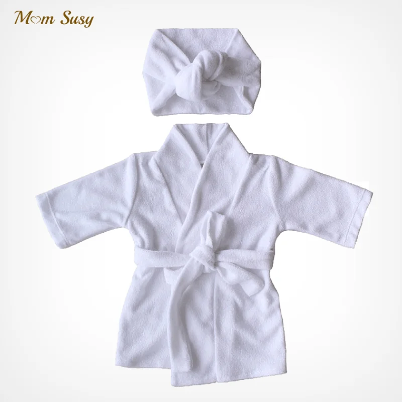 

Newborn Baby Boy Girl Robe Set 100% Cotton Toweling Terry Infant Bathrobe Hooded Sleeprobe With Headwear Home Suit 0-2Y