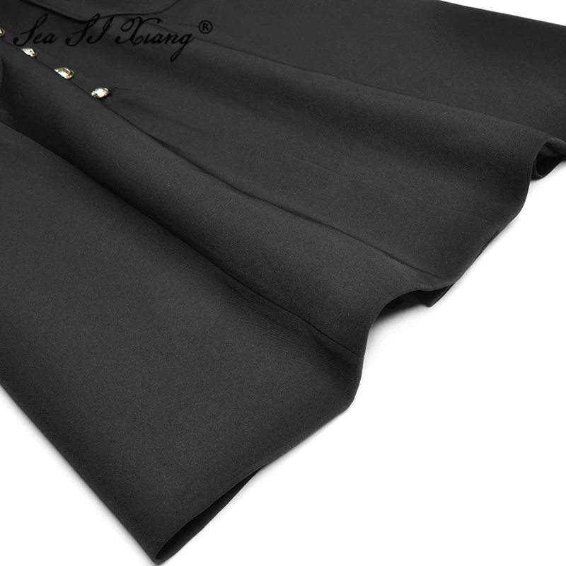 

Seasixing Fashion Designer Autumn Dress Women's Lace Up Long sleeve Turn-down Collar Single-breasted Dresses