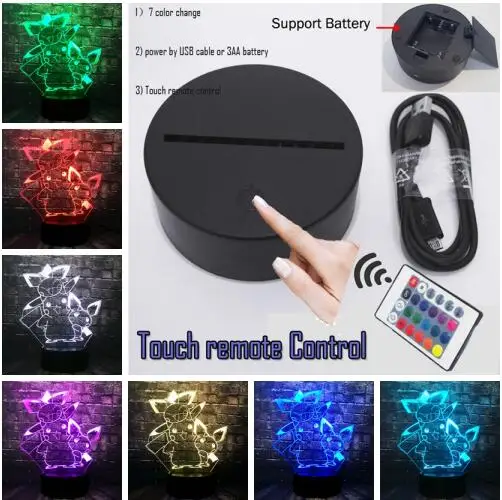 Remote 7 Color Покемон аниме Япония персонаж комиксов Пикачу милый 3D мультфильм светодиодный для украшения комнаты Настольный сон настроение Лава ночник Дети Рождественский подарок игрушка - Испускаемый цвет: Remote 7 Color