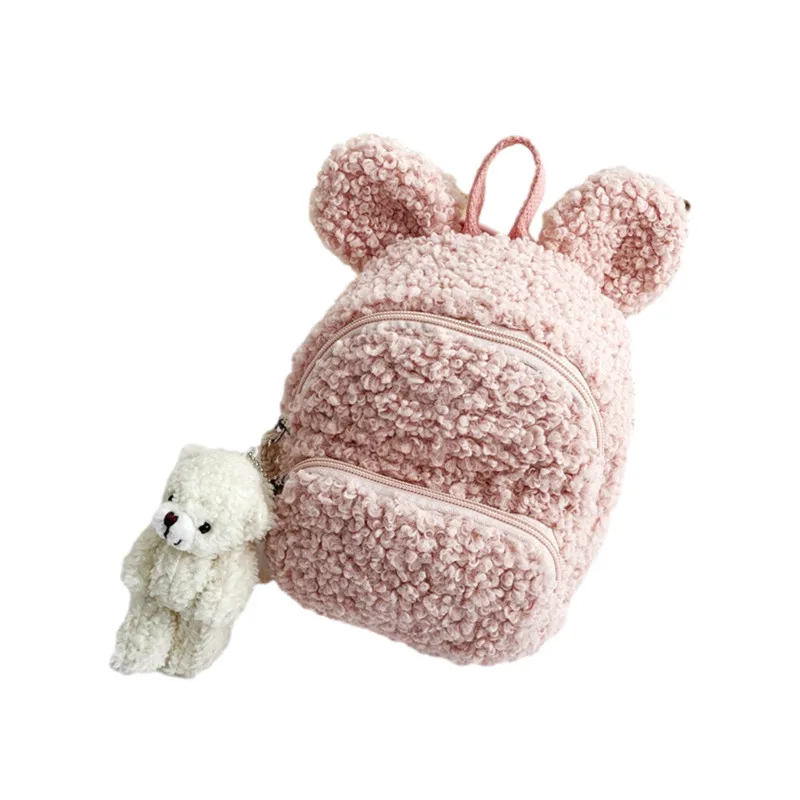 

Winter plush cute backpack children toddler travel boy ear bag backpack kindergarten girl school wool warmer bag bunny