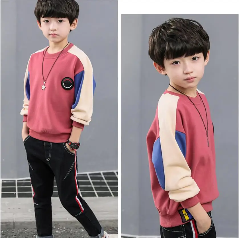 Детская одежда футболка для мальчиков новинка 2019 осенняя больших Корейская