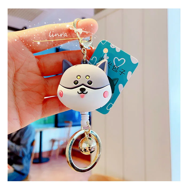 

Extendable Keychain Rope Shiba Inu Bun Cartoon Lovely Creative Bag Key Ring Pendant Lovers Nylon Rope Button Gift Doll Keychains