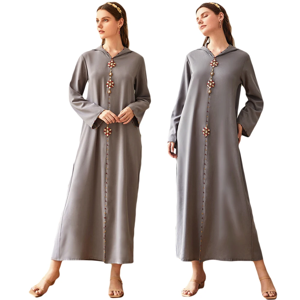 Стразы Abaya Дубай с капюшоном Макси платье для женщин мусульманское длинное