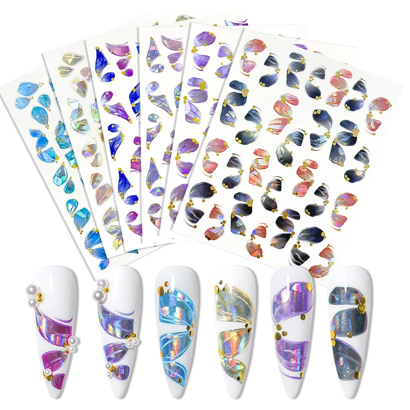 

Nail Art Sparkling Aurora Laser Ribbon Sticker 3D Nail Raninbow Mirrored Adhesive Sticker Nail Manicure DIY Transfer Foils