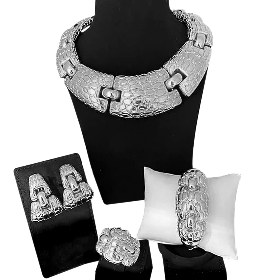 

Yulaili 2021 Big Earring Trends Dilver-Plated Jewelry Set The Most Popular Italian Women's Bracelets Necklaces Ring Jewelry Sets