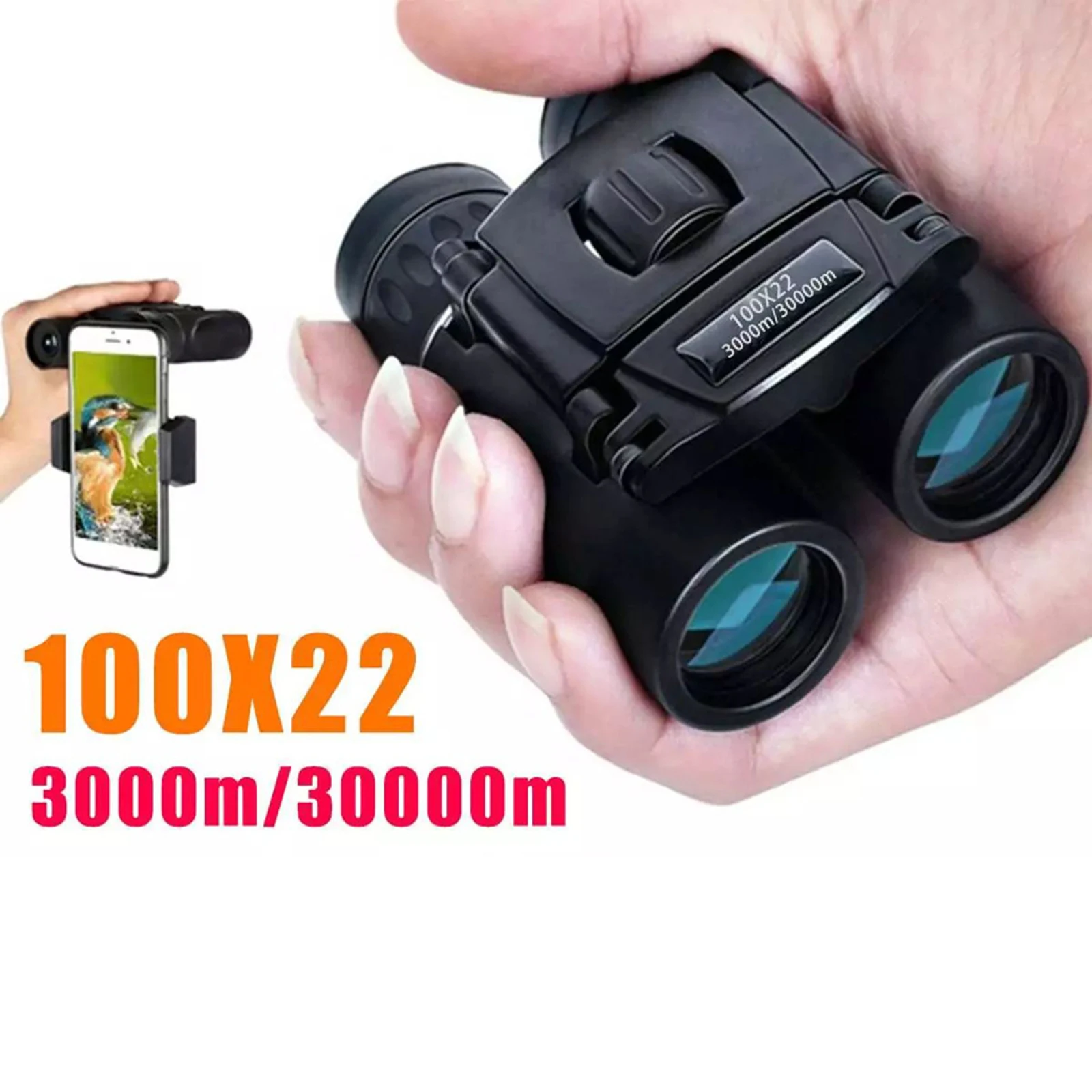 

100x22 Compact Binoculars BAK4 Prism Easy Focus Mini Size HD Phone Telescope for Bird Watching Hunting Camping Wide Angle