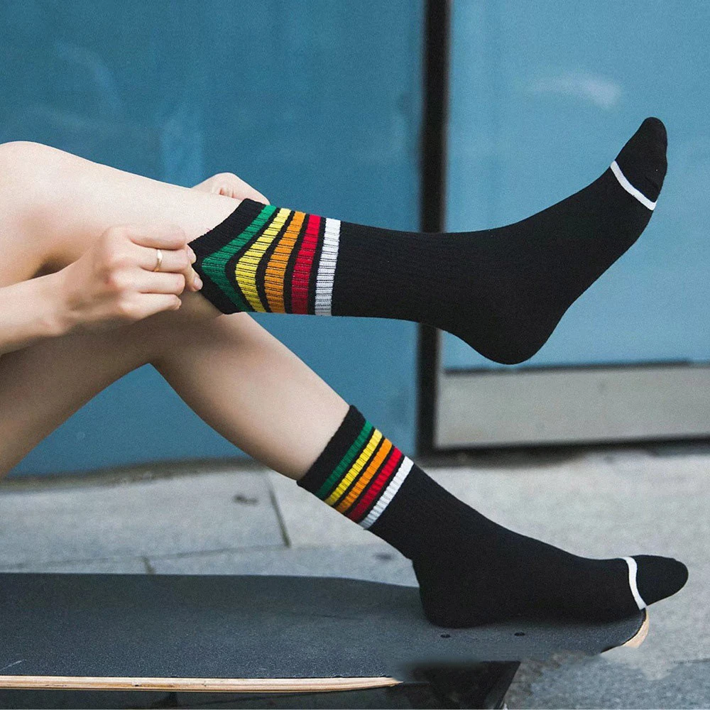 CHAOZHU размера плюс высококачественные радужные полосатые мужские модные носки