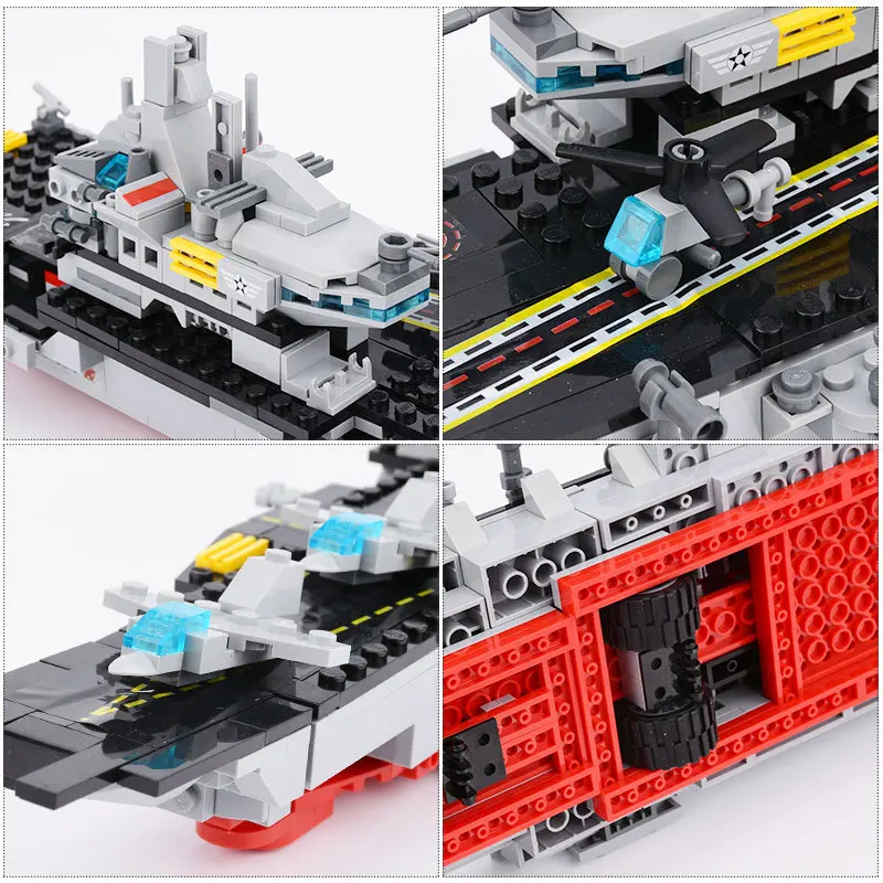 Конструктор модели военного авианосца "Gudi" из кирпичей с ракетным самолетом, лодкой и восьмью моделями боевых кораблей военно-морской флот игрушки.