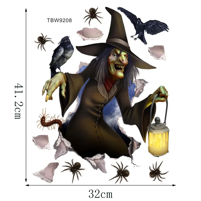 

Europe American Halloween Stickers Witch Come Out of The Wall Refrigerator Stickers Self-Adhesive Porch Door Stickers Decoration