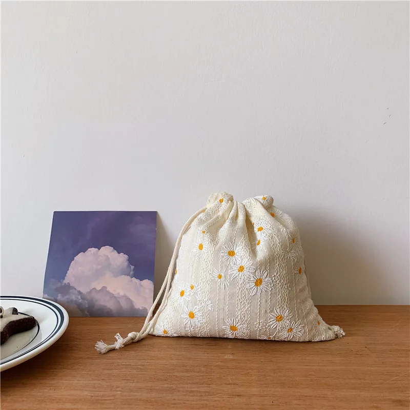 

Small Flower Cotton Fabric Drawstring Bag diy Canvas Storage Makeup Bags Hand Bag Small Food Organizer Women Shoes Pouch Trave