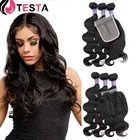 Testa 34 пучка с 4*1 кружевной застежкой с T-образной частью, волнистые волосы, волнистые волосы с Омбре, индийские человеческие волосы 12-22 дюйма, человеческие волосы без повреждений