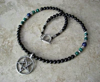 inverted pentagram pentacle pendant necklace mens black onyx beaded necklace
