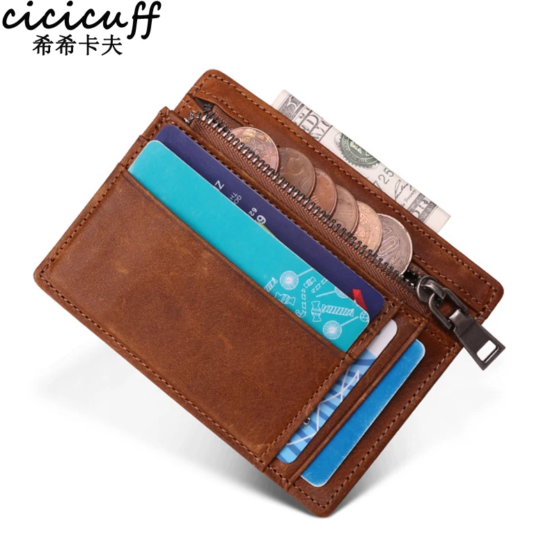 

Genuine Leather Men Wallet Vintage Male Short Small Slim Mini Men's Change Purse Rfid Card Holder with Zipper Coin Pocket Bag