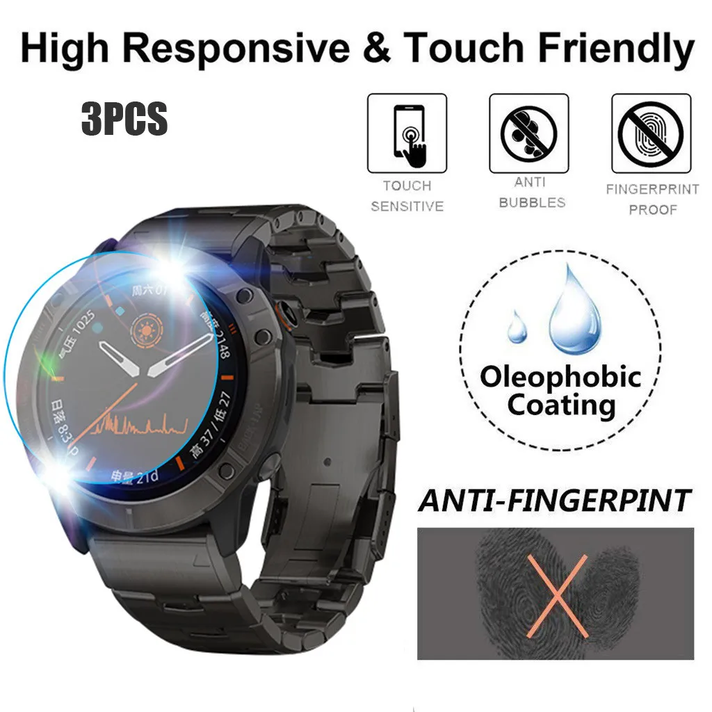 

HIPERDEAL(HIPERDEAL) умные аксессуары 3 шт. Ультра прозрачная пленка закаленное стекло Защита экрана для мужчин и женщин для GARMIN FENIX 6X Pro