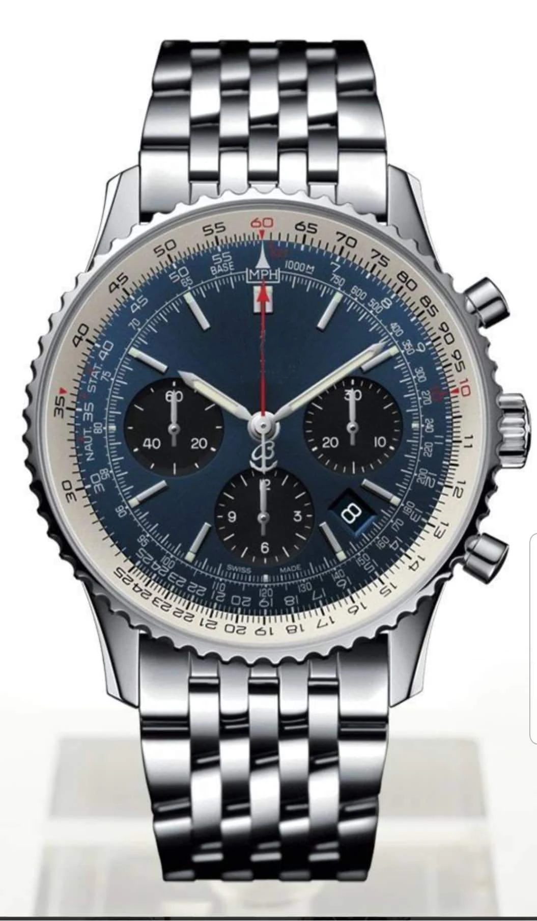

Classic New Quartz Chronograph Men Stopwatch Sapphire Crystal Japanese Stainless Steel Sport Watches Blue Dial Daydate