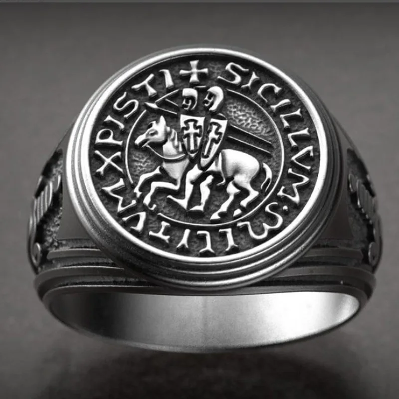 

Retro Simple Knight Templar Knight Ring Fashion Men's Geometric Temple Ten-Character Wenpunk Casual Party Knight Ring Jewelry