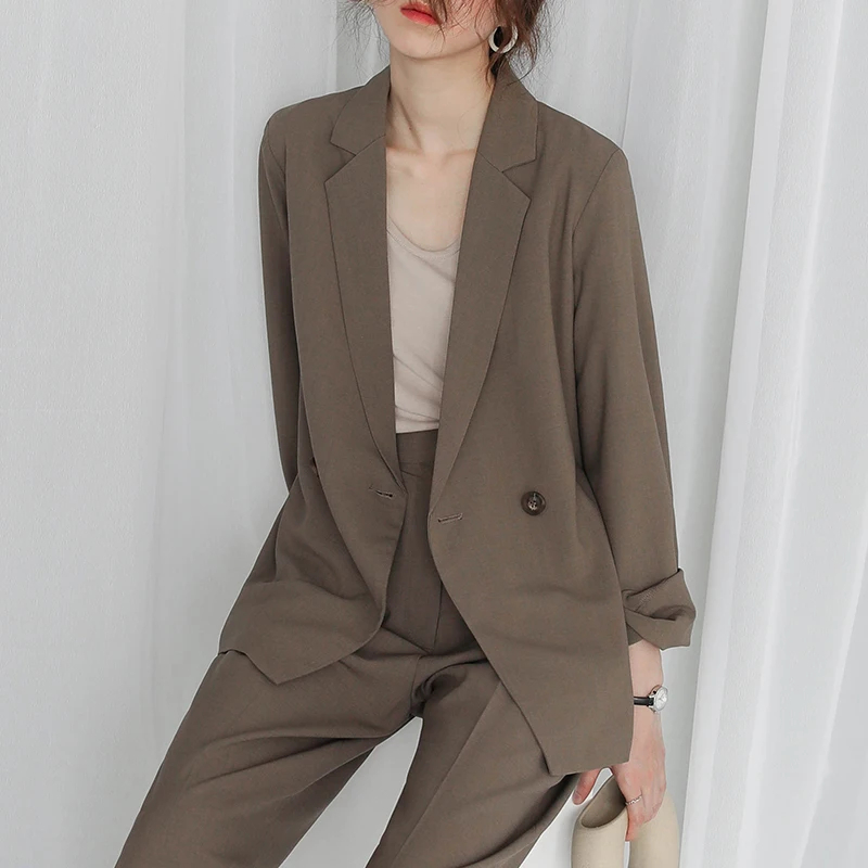 

Loose Vintage Ladies Blazer Khaki Simple Casual Suit Jacket Blazzer Mujer Korean High Street Women Blazer Spring Autumn MM60NXZ