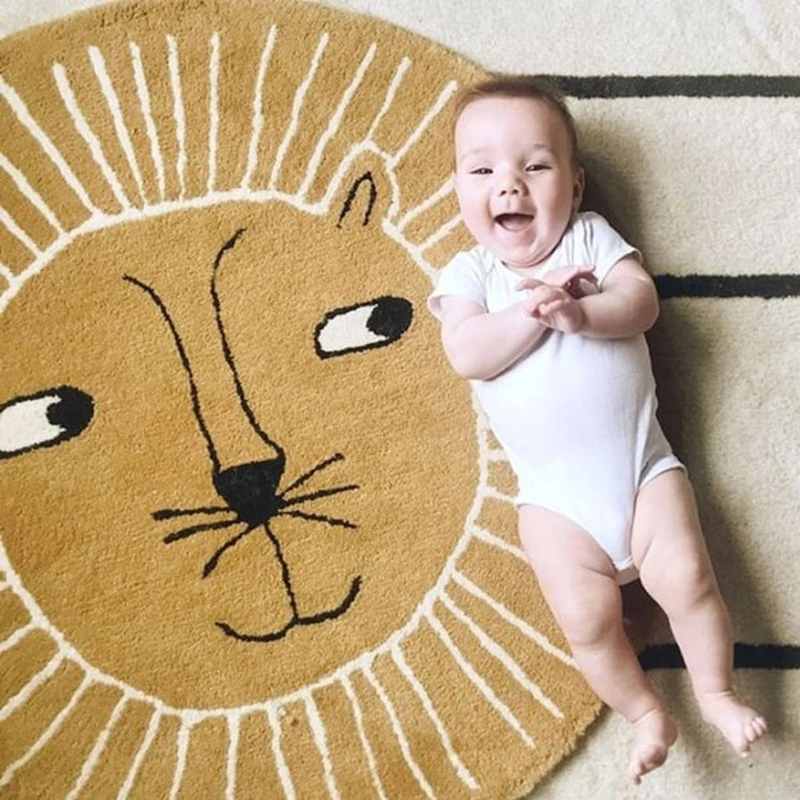 

Cartoon Lion Baby Play Mat Crawling Soft Pad Newborn Game Rug Round Floor Carpet for Children Interior Room Decoration