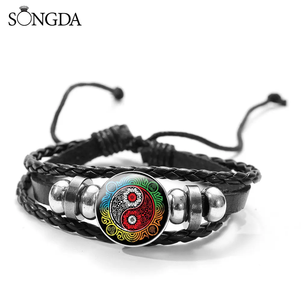 

Avatar The Last Airbender Black Leather Bracelets For Women Men Kpop Metal Beads Glass Cabochon Bracelet For Fans Jewelry Gifts