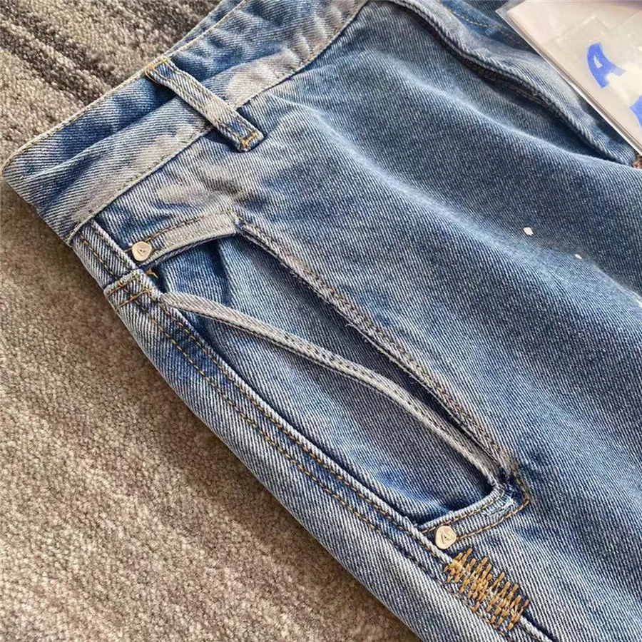 

Vader Jeans Adererror Men Women Shooting star Frayed style Ader error Denim Jeans Blue Mark Tag Label Adererror Pants