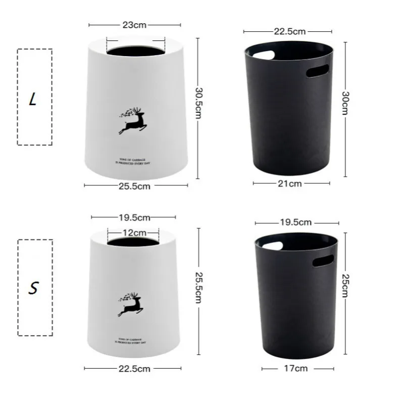 

Creative Reindeer Plastic Matte Trash Can 8L/12L Garbage Dust Bin Storage Bucket Paper Basket Home Office Waste Bin Without Lid