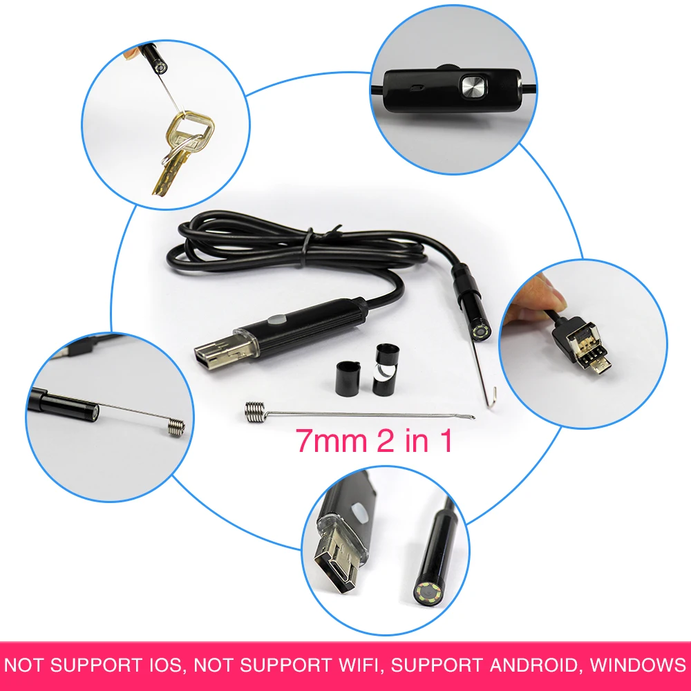 USB камера эндоскоп 2 в 1 7 мм м 5 10 м| |