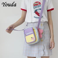 youda mini women bag shoulder chest bag embroidery cute peach wallet multifunction mobile phone canvas small coin purse crossbag