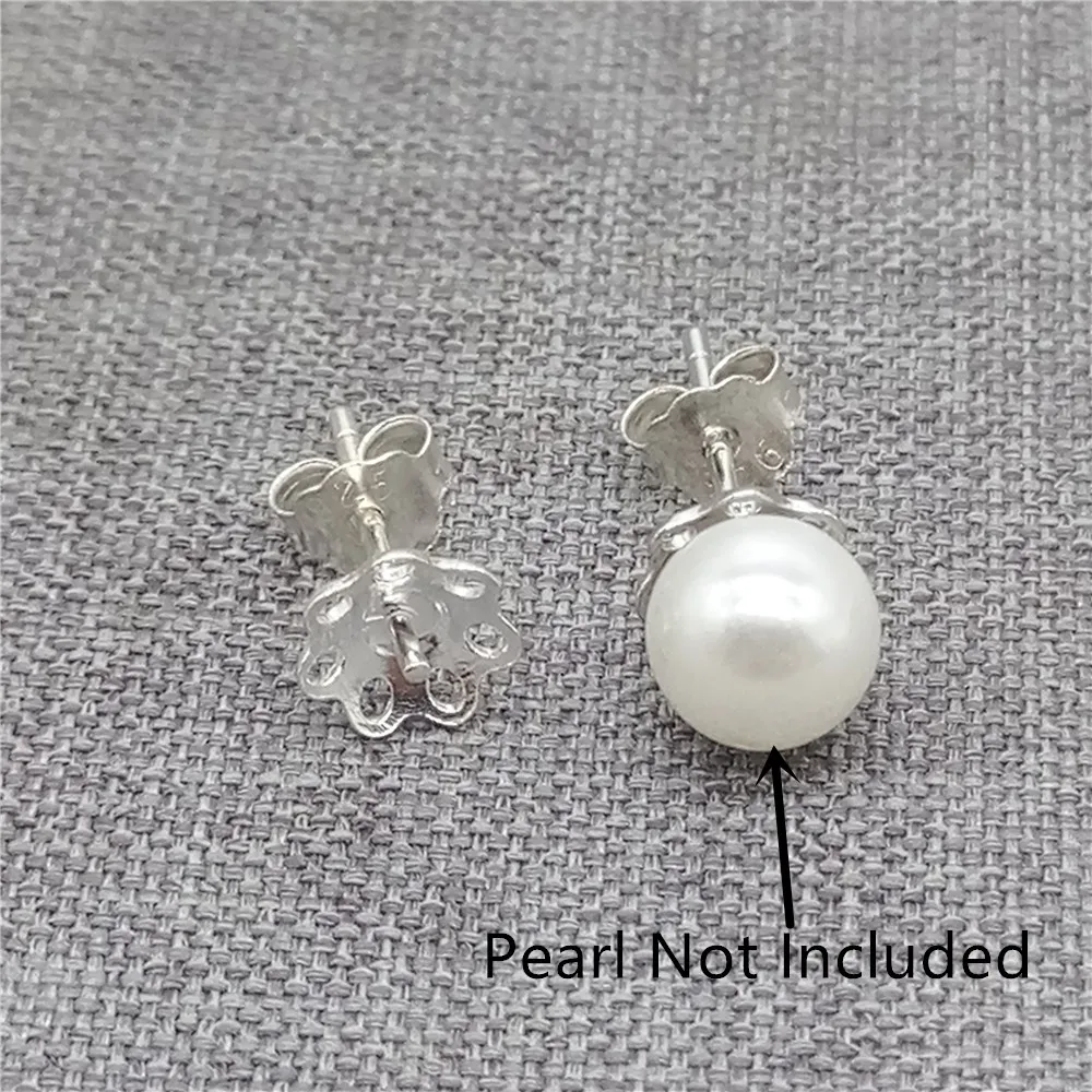

8prs of 925 Sterling Silver Flower Stud Earring Posts Cup Peg Setting for Pearl