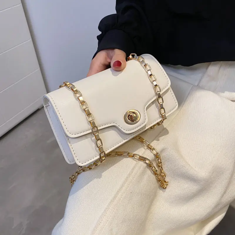 

Messenger Shoulder Bags Handbag Crossbody Bag Purse Women Bag Fashion Chain All-match 2021 New PU Leather Simple Solid Color